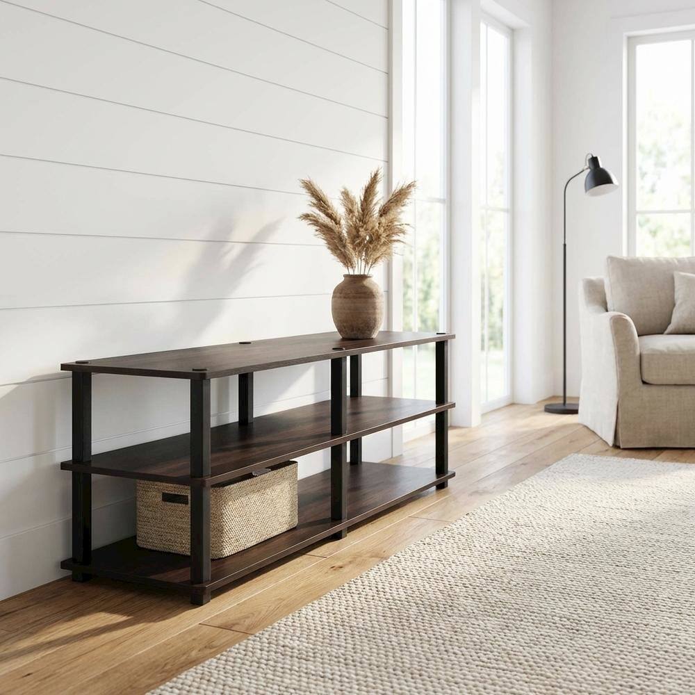 Alt View 1. FurniFact - Espresso/Black 3-Tier TV Stand with Engineered Wood, No Tools Assembly - Brown Black.