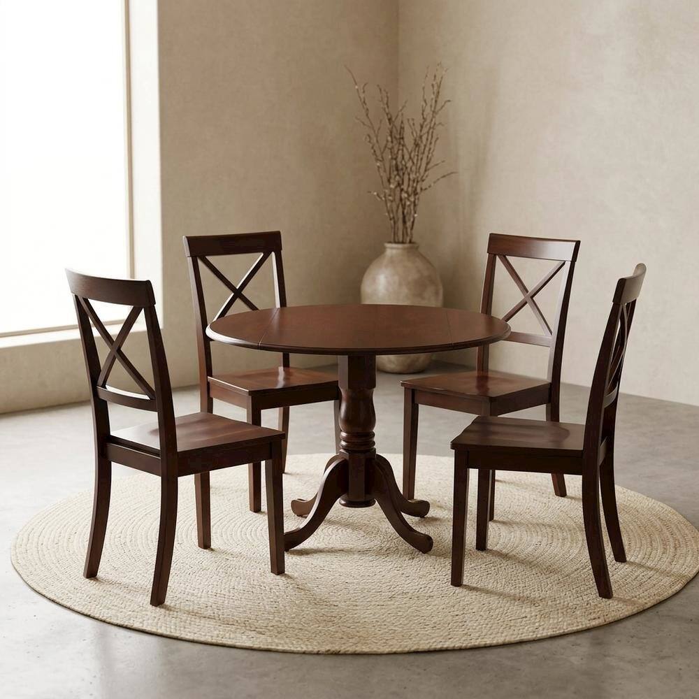 Alt View 3. FurniFact - Wood Round Kitchen Table & Chairs 5-Piece Set - Mahogany.