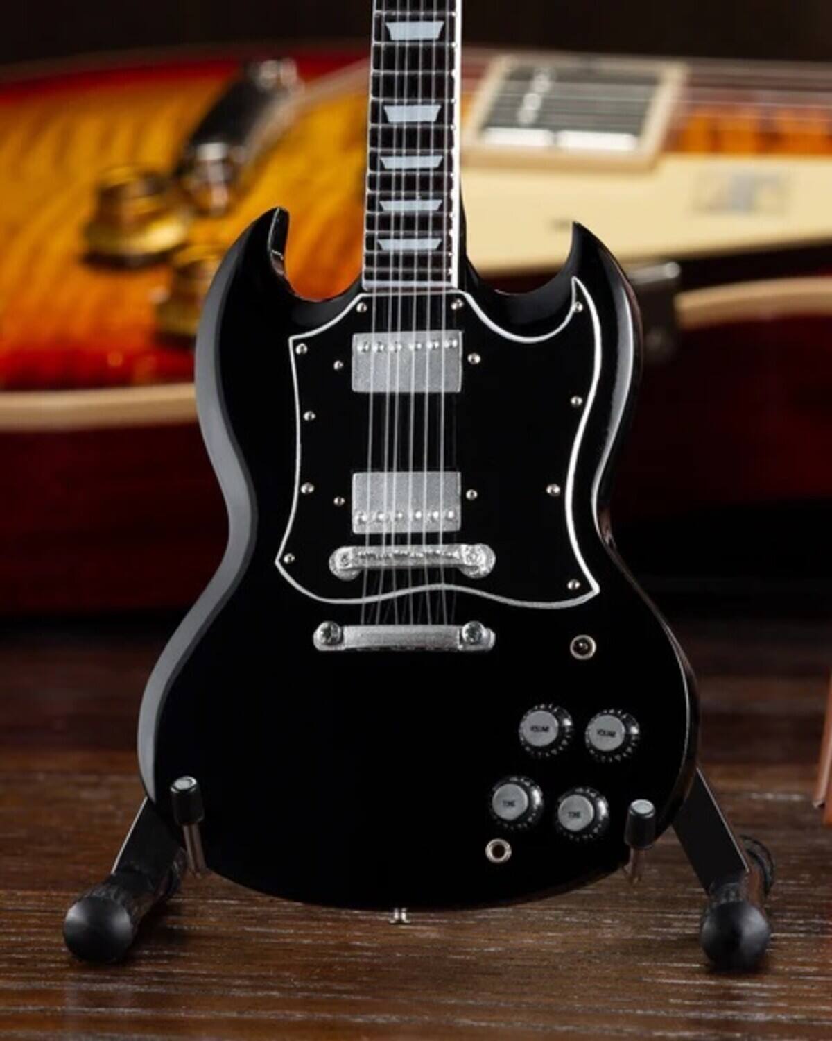 Alt View 1. Axe Heaven - Axe Heaven Gibson SG Standard Ebony 1:4 Scale Mini Electric Guitar Model GG-221AH   - Collectibles - Multicolor.