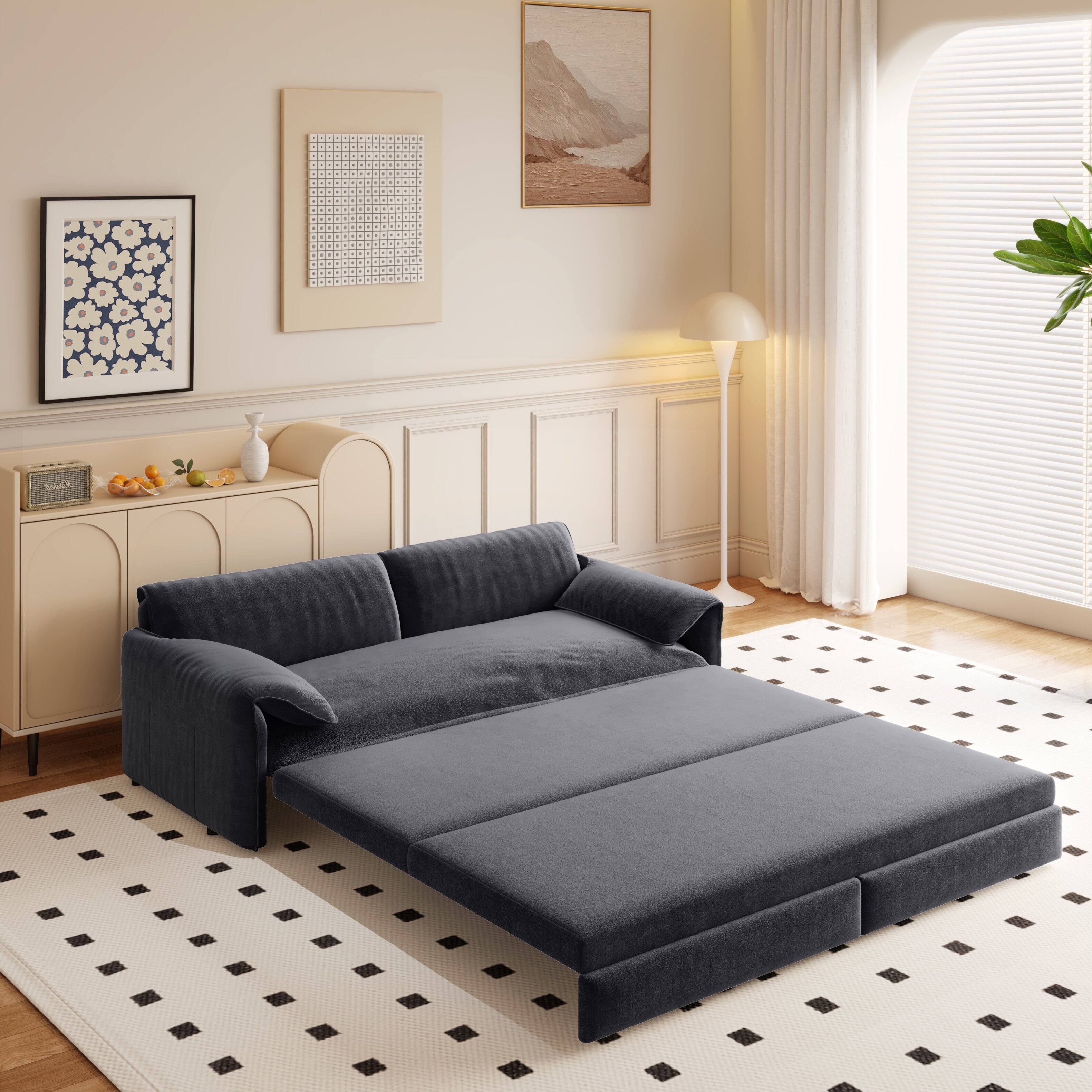 Angle. Tiramisubest - Queen Pull Out Sofa Bed,3-in-1 Convertible Sleeper Sofa with Side Storage,Velvet Loveseat for Living Room,Office,Gray - Grey.
