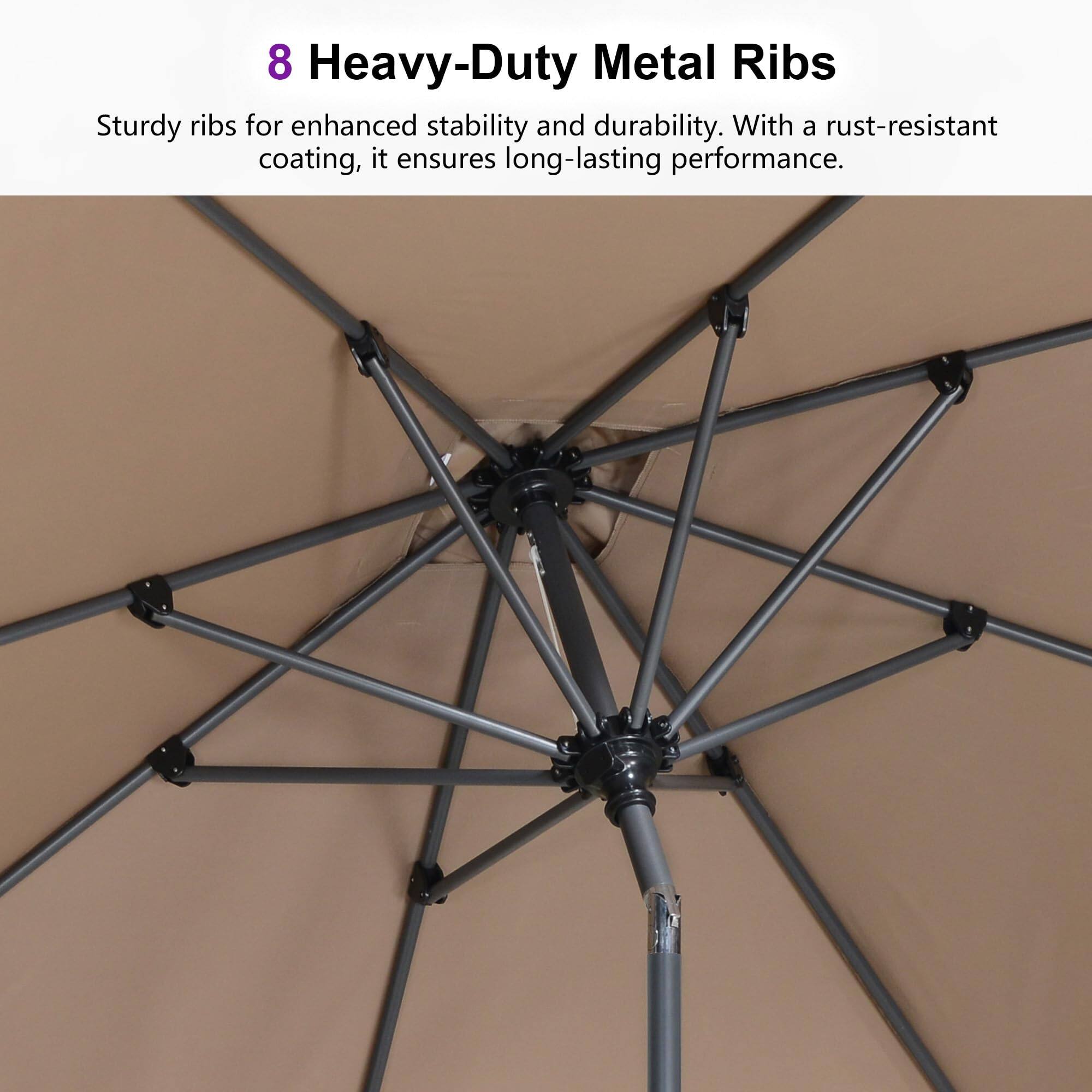8 Heavy-Duty Metal Ribs

Sturdy ribs for enhanced stability and durability. With a rust-resistant coating, it ensures long-lasting performance.