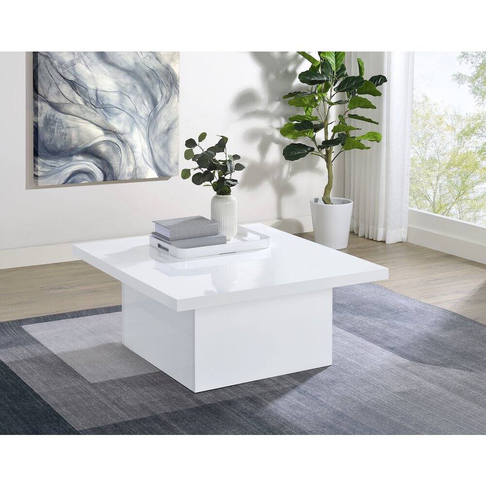 Angle. Coaster Co. of America - Devar Square Engineered Wood Coffee Table White High Gloss - White High Gloss.