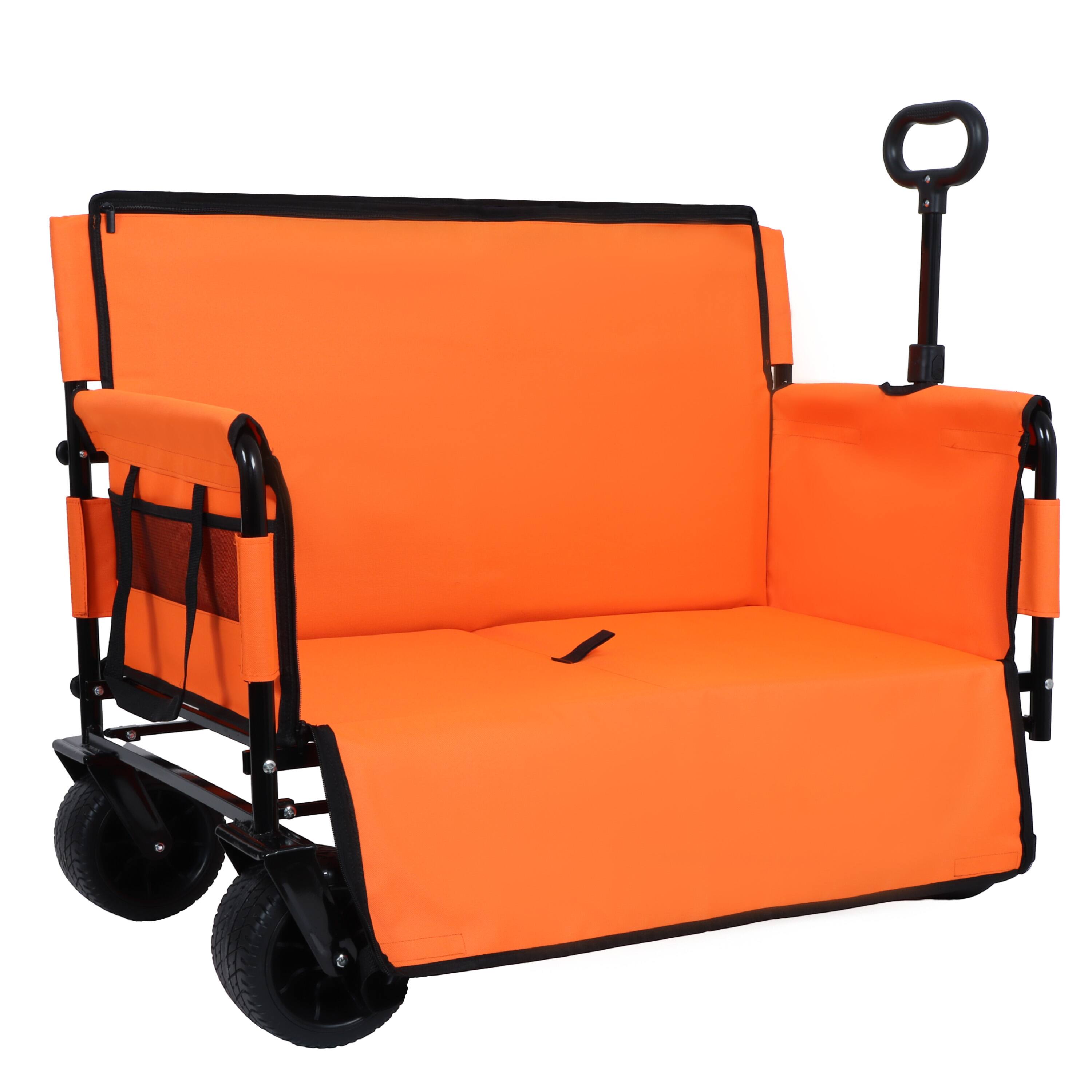 Left. Mondawe - 3-in-1 Convertible Folding Wagon Utility Carts w/ 500LBS Capacity, 180L Space, All-Terrain Wheels for Outdoor Use - Orange.
