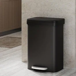 Qeetex - 13 Gal Step-on Stainless Steel Trash Can with Soft-Close Lid for Home, Kitchen, Office - Black