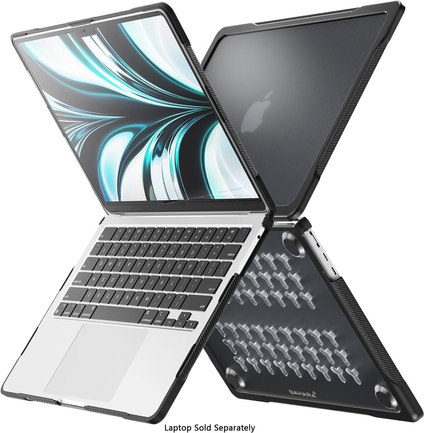 The image features a laptop with a detachable keyboard and screen, showcasing the versatility of the device. The laptop is open and ready for use, with the keyboard and screen displayed separately. The laptop is advertised as a SAHARA laptop, which is sold separately from the keyboard and screen. This innovative design allows for greater customization and flexibility in using the laptop, catering to the needs of various users.