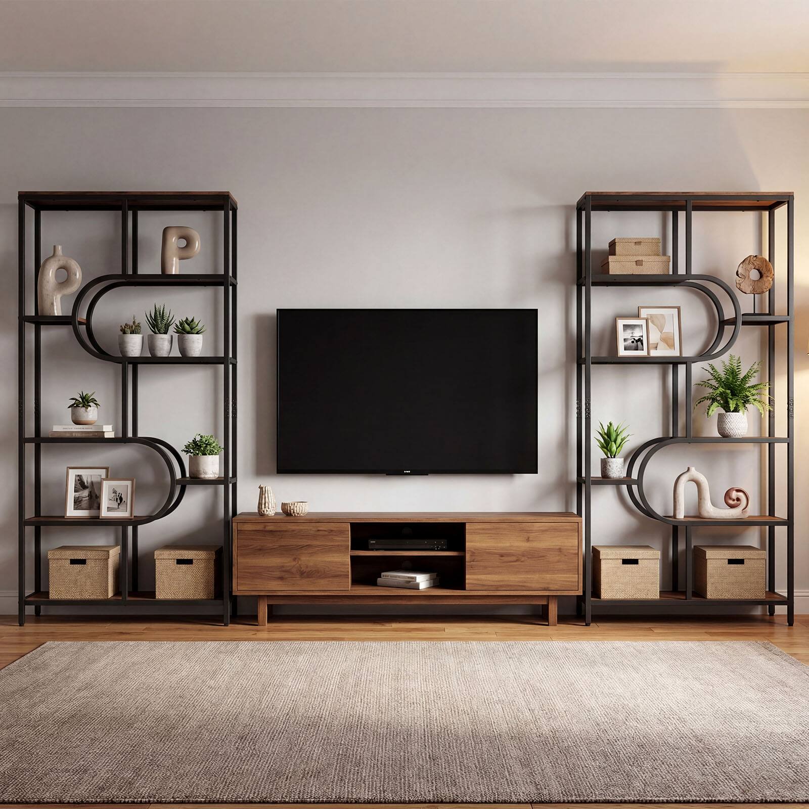 Alt View 3. Costway - Costway 2 PCS 5-Tier Bookshelf Tall Etagere Bookcase with Open Storage Shelvesn - Brown-U-shaped.