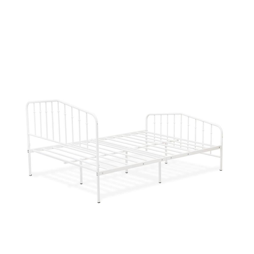 Front. East West Furniture - Kemah Full Bed Frame with 3 Supporting Metal Legs - Deluxe Bed in Powder Coating White Color - White.