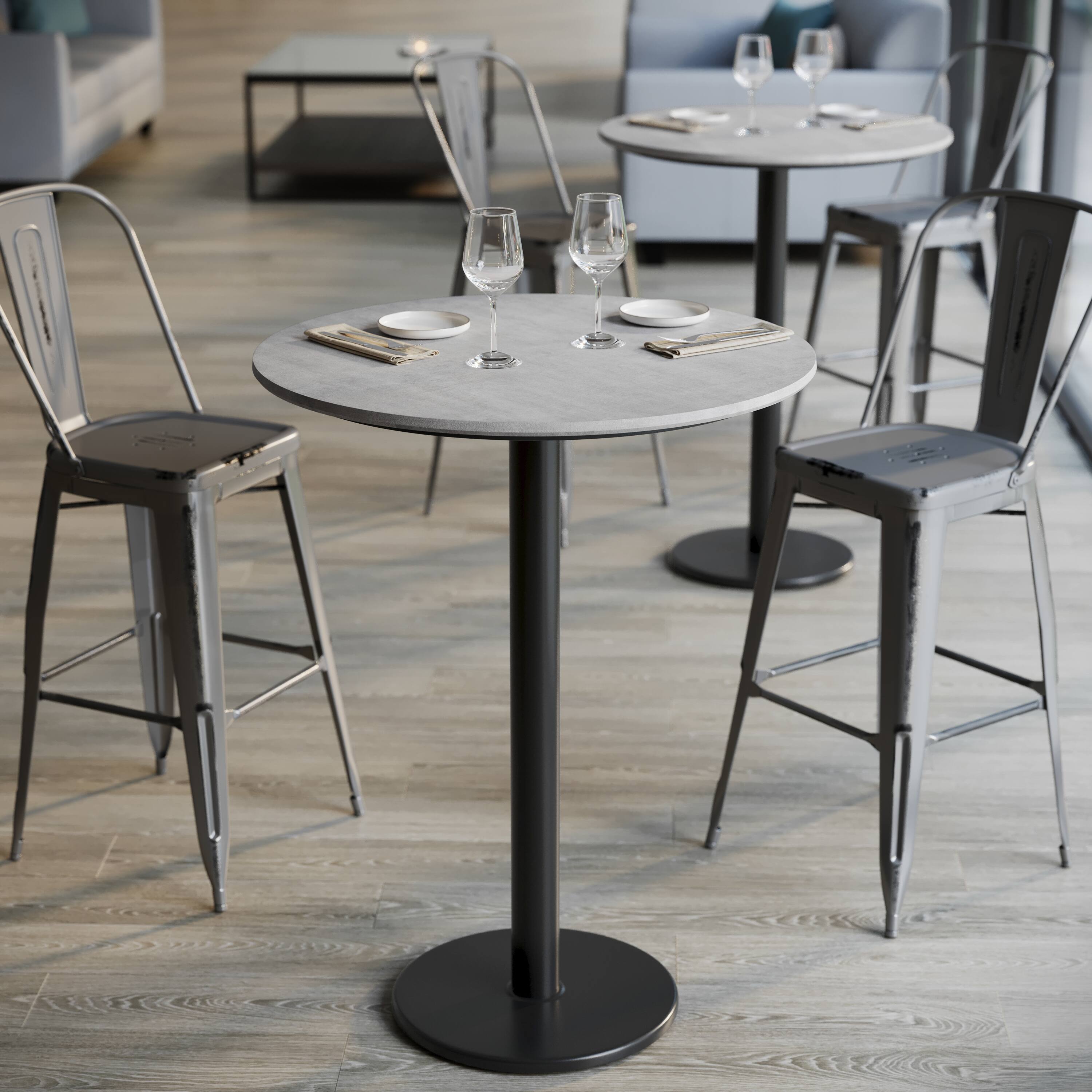 Alt View 4. Emma + Oliver - PureShield Tabletop with Seam-Free Surface Innovation and Bar Height Base - Gray Faux Concrete/Black Base.