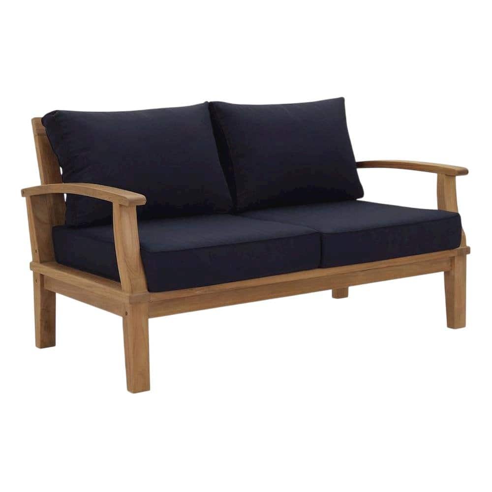 Outdoor Escape - Outdoor Teak Loveseat With Cushioned Seating And Armrests For Patio Use - Blue price history on PriceWatchPro