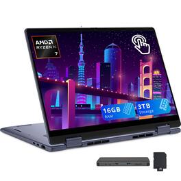 Dell - Plus 14" 2K 2-in-1 Touchscreen,Ryzen 7 350,16GB RAM,2TB SSD+1TB Dock Set,Backlit Keyboard,Fingerprint,Win 11 - Blue