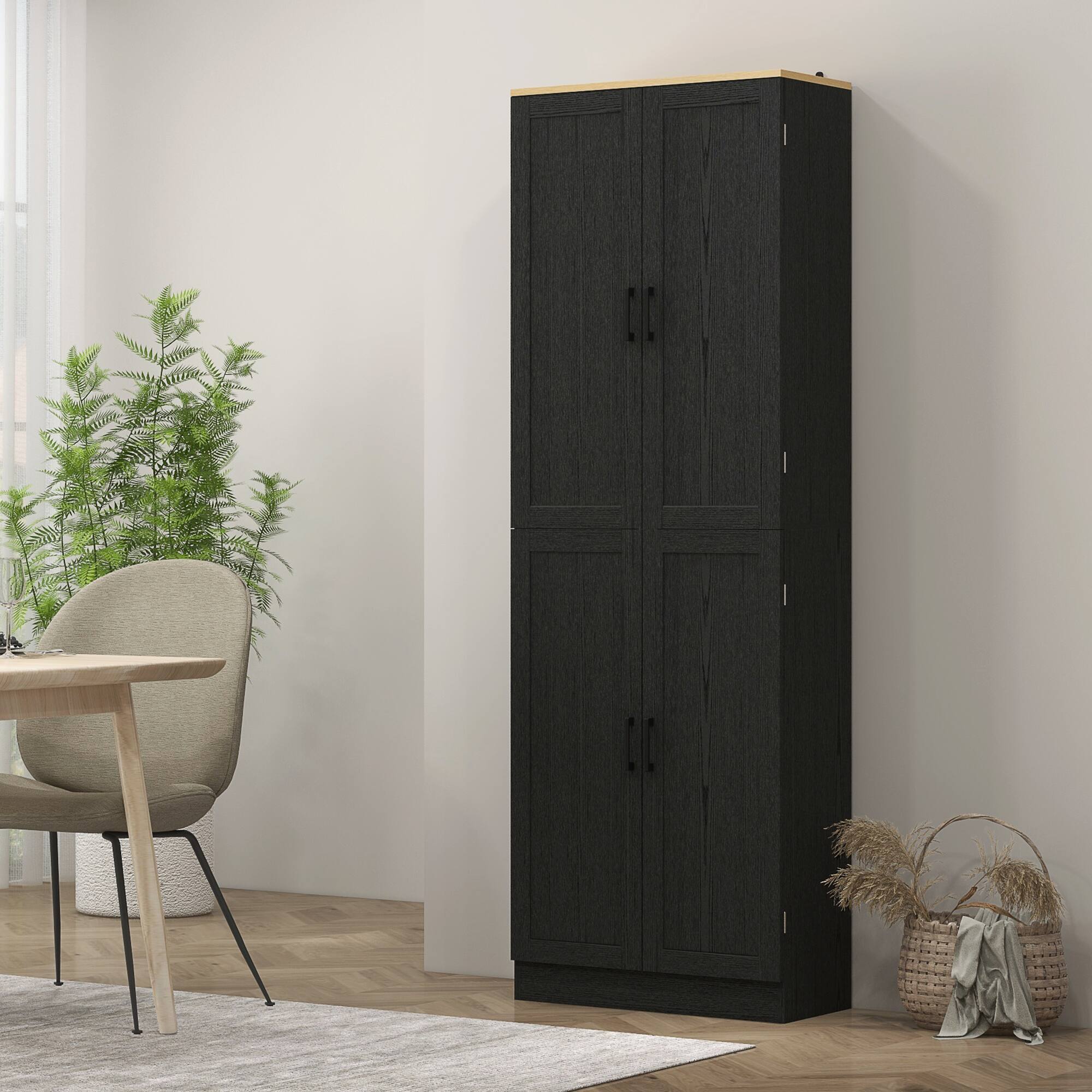 Alt View 7. Homcom - 67" Freestanding Kitchen Pantry, 4-Door Storage Cabinet Organizer with Adjustable Shelves, Kitchen Cabinet with Doors - Black.