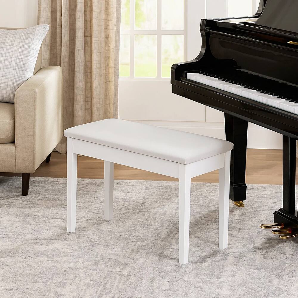 Front. Hivvago - PU Leather Upholstered Piano Bench with Solid Wood Frame and Padded Seat - White.