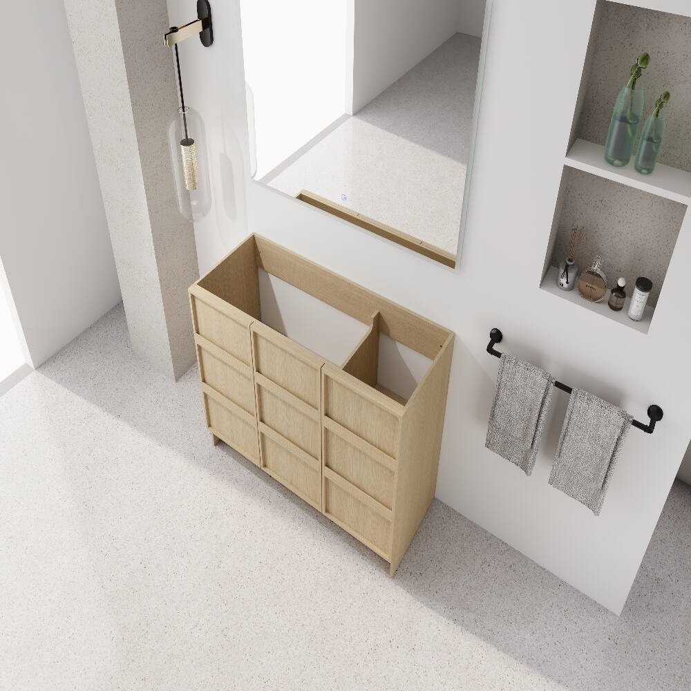 Alt View 1. Loheer - Loheer 48 inch freestanding bathroom vanity base, Dune Oak, Plywood Cabinet without Sink - Oak.