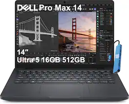 Dell - Refurbished Excellent - Pro Max MC14250 14"FHD+ Laptop - AI PC - Intel Core Ultra 5 235H 2025 - 16GB DDR5 RAM - 512GB SSD - Arc 140T - Win 11Pro - Dark Gray