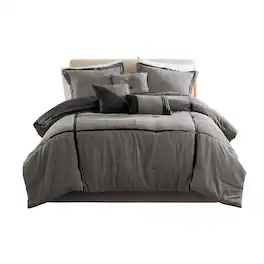 Gracie Mills - Barlow 7-Piece Comforter Set in Taupe and Chocolate Brown - Gray
