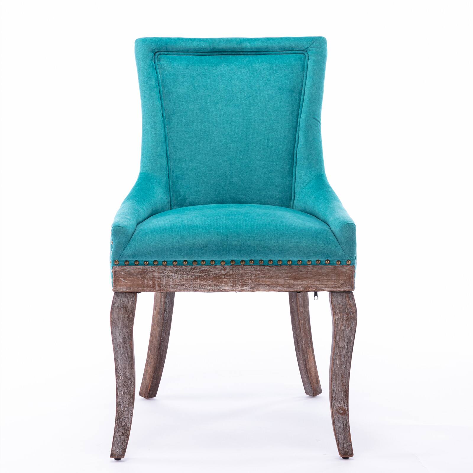 Angle. GOODSILO - Ultra Side Dining Chair Set of 2, Thickened Fabric, Solid Wood Legs, Bronze Nail Head - Blue.