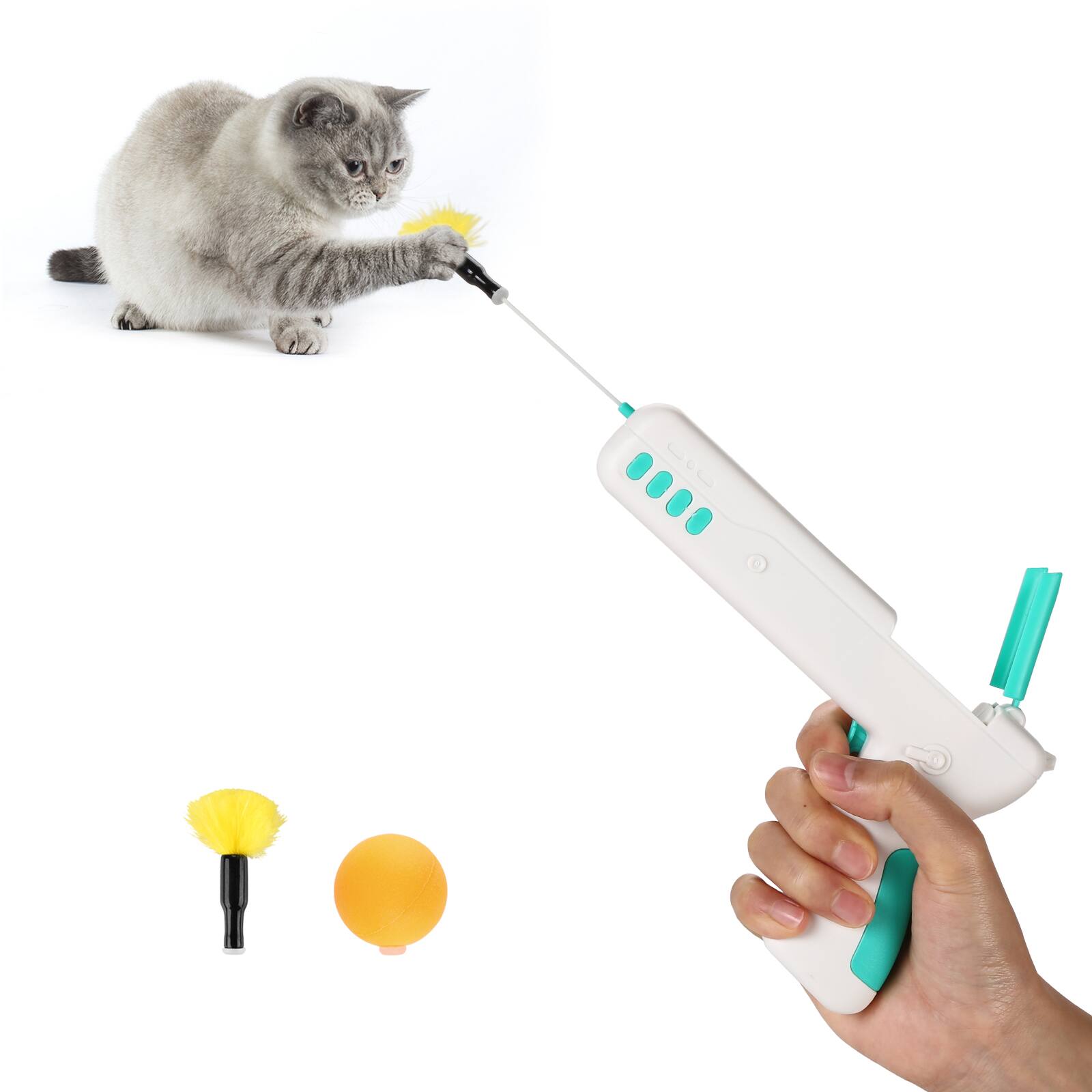 Alt View 1. Ownpets - Interactive Cat Toy Gun Cat Stick Toy with Ball & Feather - Blue.