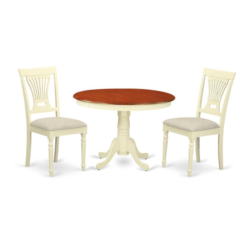 Back. East West Furniture - HLPL3-BMK-C 3 Pc set with a Dining Table and 2Seat Dinette Kitchen Chairs in Buttermilk and Cherry . - Buttermilk & Cherry.