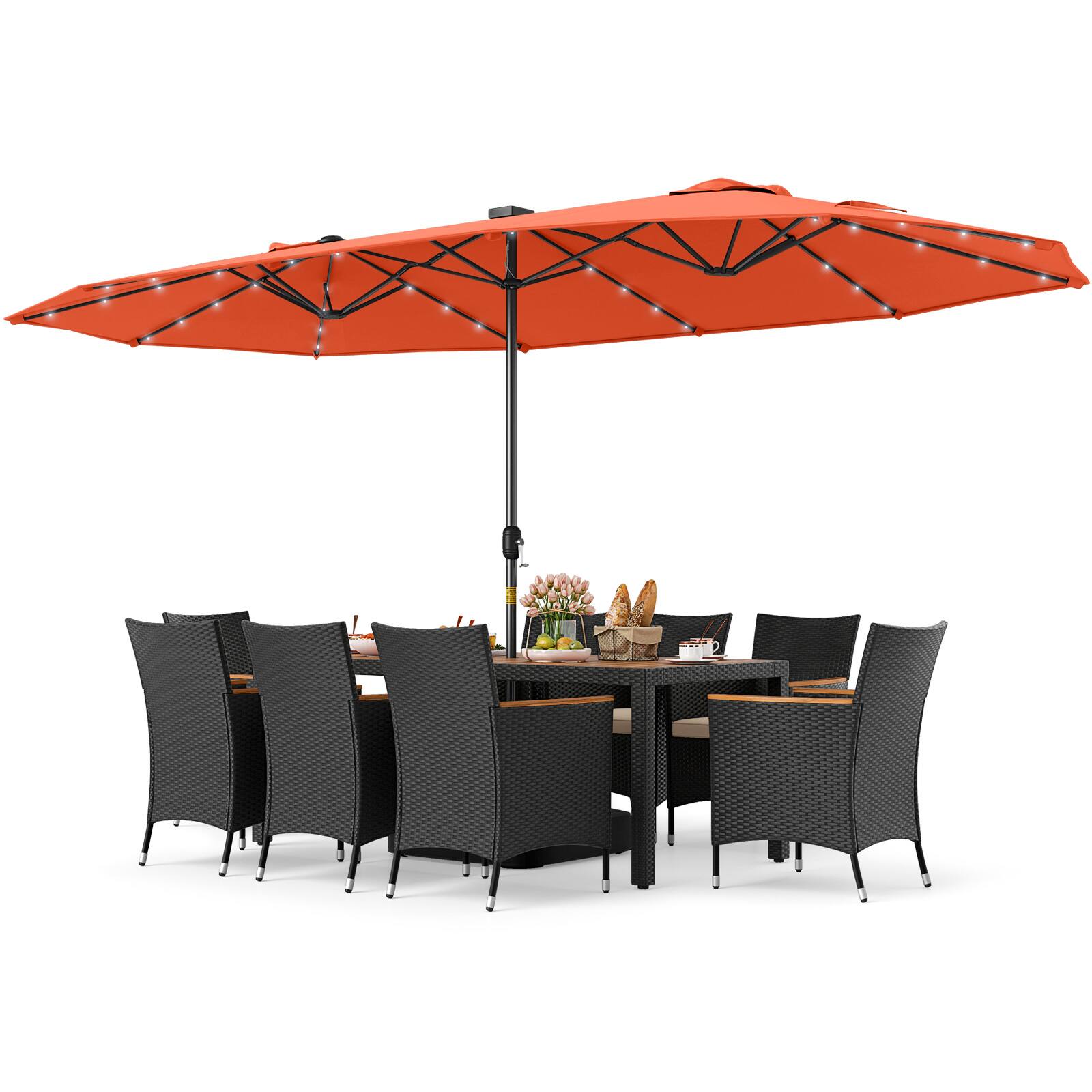 Alt View 5. Gymax - Gymax Set Of 11 Patio Dining Set w/ 15ft Double-Sided Patio Umbrella (Base Included) Orange - Orange.