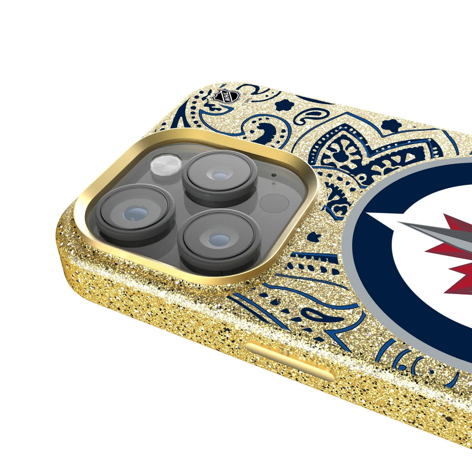 Alt View 2. Keyscaper - Gold Winnipeg Jets Paisley Bling iPhone Case - 14 - Gold.