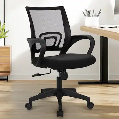 Front. Celtoss - Ergonomic Office Chair, Mesh Desk Chair with Lumbar Support, Mid-Back, Adjustable Height & Swivel - Black.