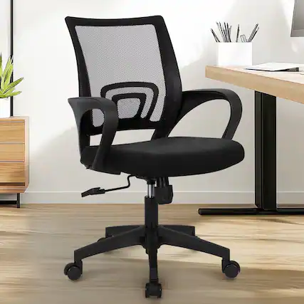 Front. Neo Chair - Ergonomic Office Chair, Mesh Desk Chair with Lumbar Support, Mid-Back, Adjustable Height & Swivel - Black.