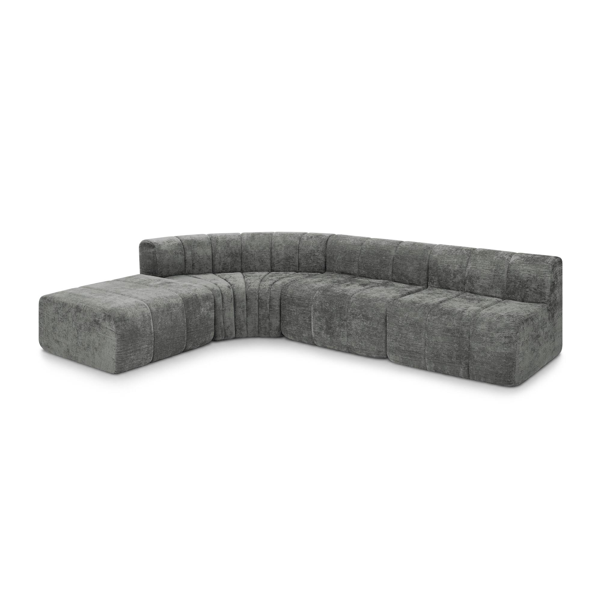 Left. Whisen - Modern Semi-Curved Sectional Chenille Floor Sofa with Movable Ottoman for Living Room - Dark Gray.