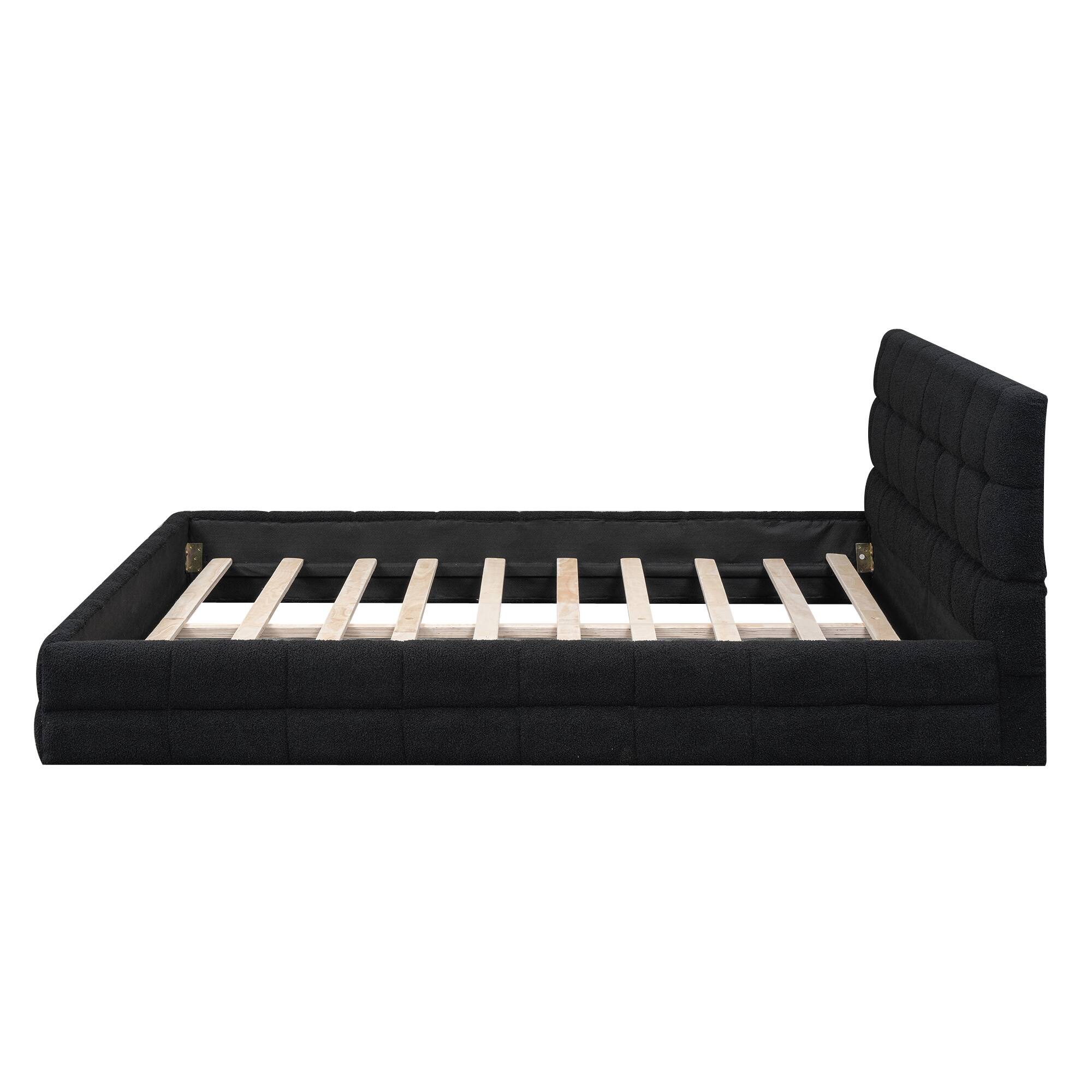 Alt View 2. LUCKY ONE - Queen Size Upholstered Platform Bed - Black.