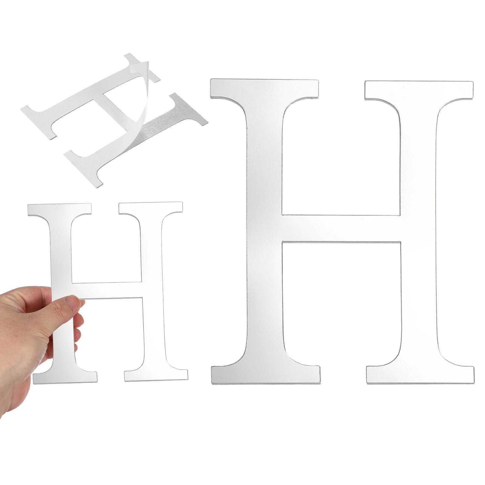 Front. Unique Bargains - 3D Alphabet Mirror Wall Sticker, 8" Acrylic Letter H Self-Adhesive Home Decor for Living Room, Bedroom - Silver.