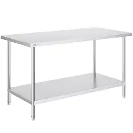 VEVOR - Stainless Steel Prep Table, 30 x 60 x 34 Inch, 910 lbs Load Capacity, Heavy Duty Metal Worktable - Silver