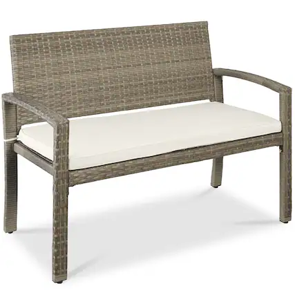 Front. Best Choice Products - Best Choice Products 2-Person Outdoor Wicker Bench Garden Patio Porch Furniture w/ 700lb Capacity - White Sand/Taupe - Sand/Taupe.