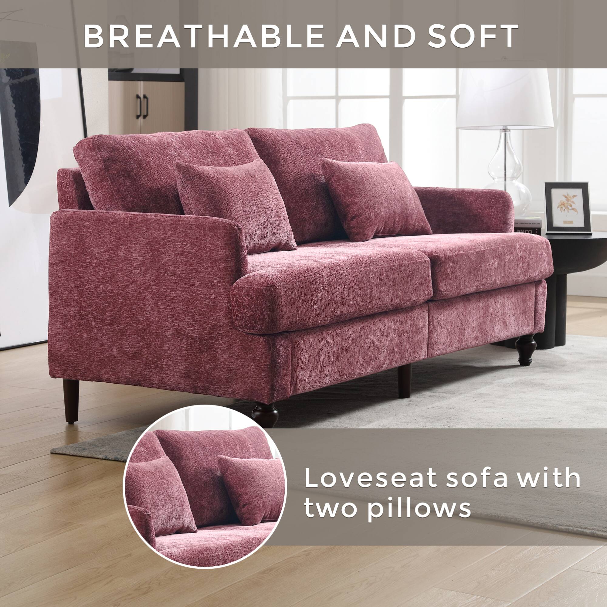 BREATHABLE AND SOFT

Loveseat sofa with two pillows