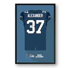 Sporticulture - Shaun Alexander Seattle Seahawks Framed 14" x 20" Retired Jersey Art Print - Multicolor