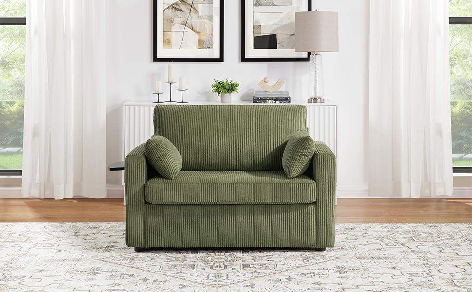 Back. Roomtec - Twin Size Sofa Bed 47.2 inch Sleeper Sofa Loveseat Sofa with a Foldable Mattress a Foldable Side Table a Side Storage - Green.