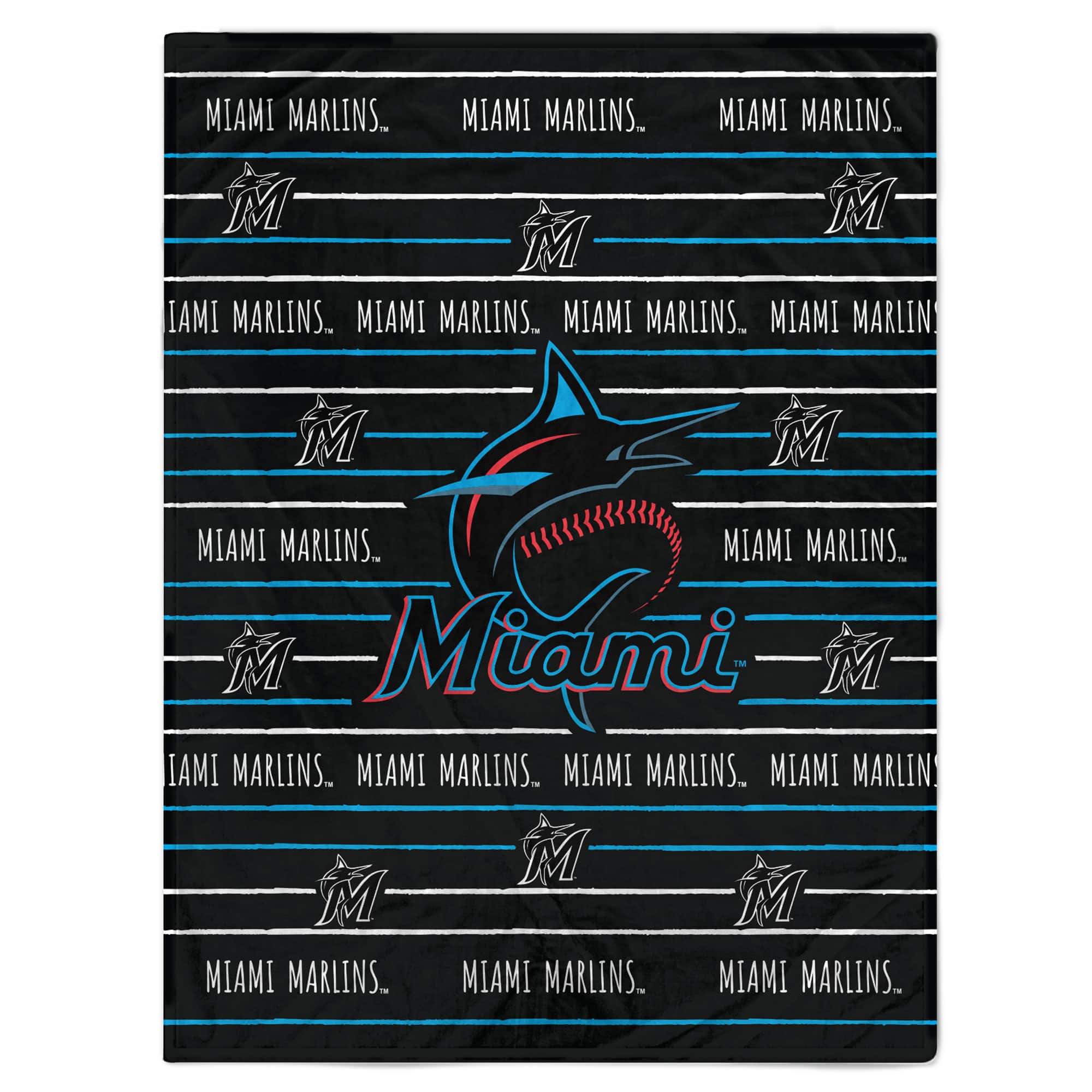 Pegasus - Miami Marlins 60'' x 80'' Logo Stripe Flannel Fleece Blanket - Multicolor