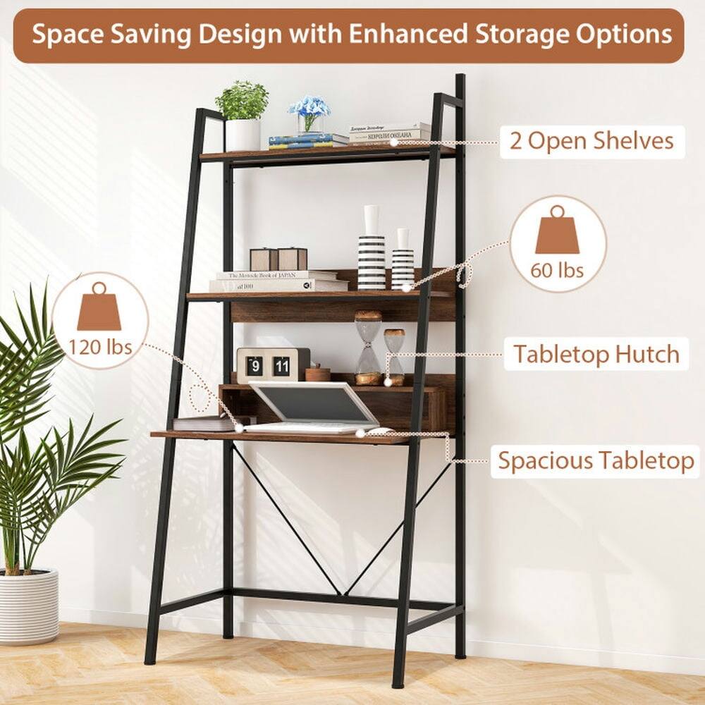 Space Saving Design with Enhanced Storage Options

- 2 Open Shelves
- Tabletop Hutch
- Spacious Tabletop

Weight Capacity:
- 120 lbs
- 60 lbs