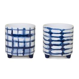 BreeBe - Tie-Dye Design Footed Planter (Set of 2) - Blue, White