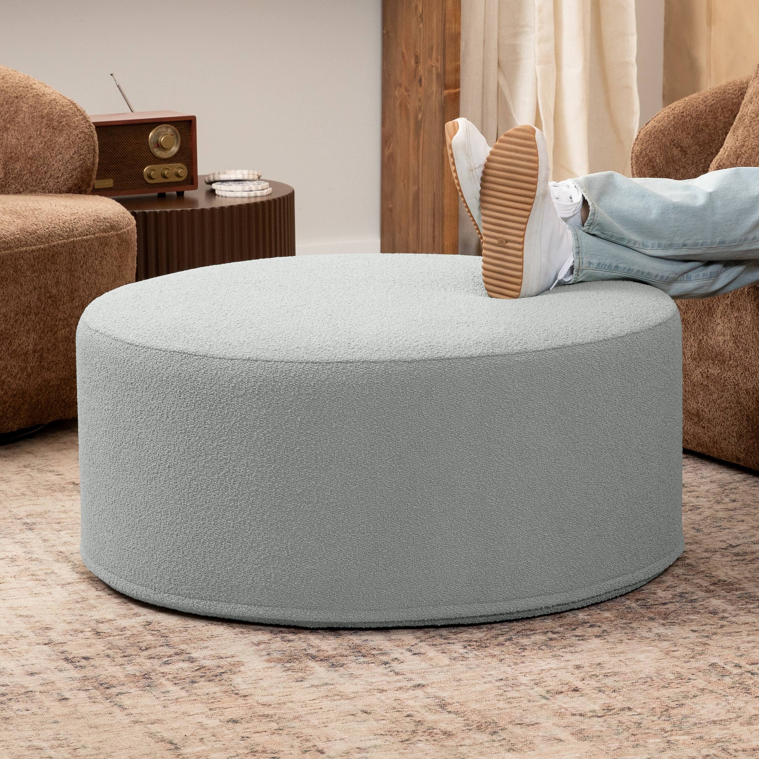 Angle. Jaxx - Jaxx Candler Round Couch Oversized Giant Coffee Table Ottoman, Kid Safe with Removable Cover, Boucle Silver - Boucle Silver.