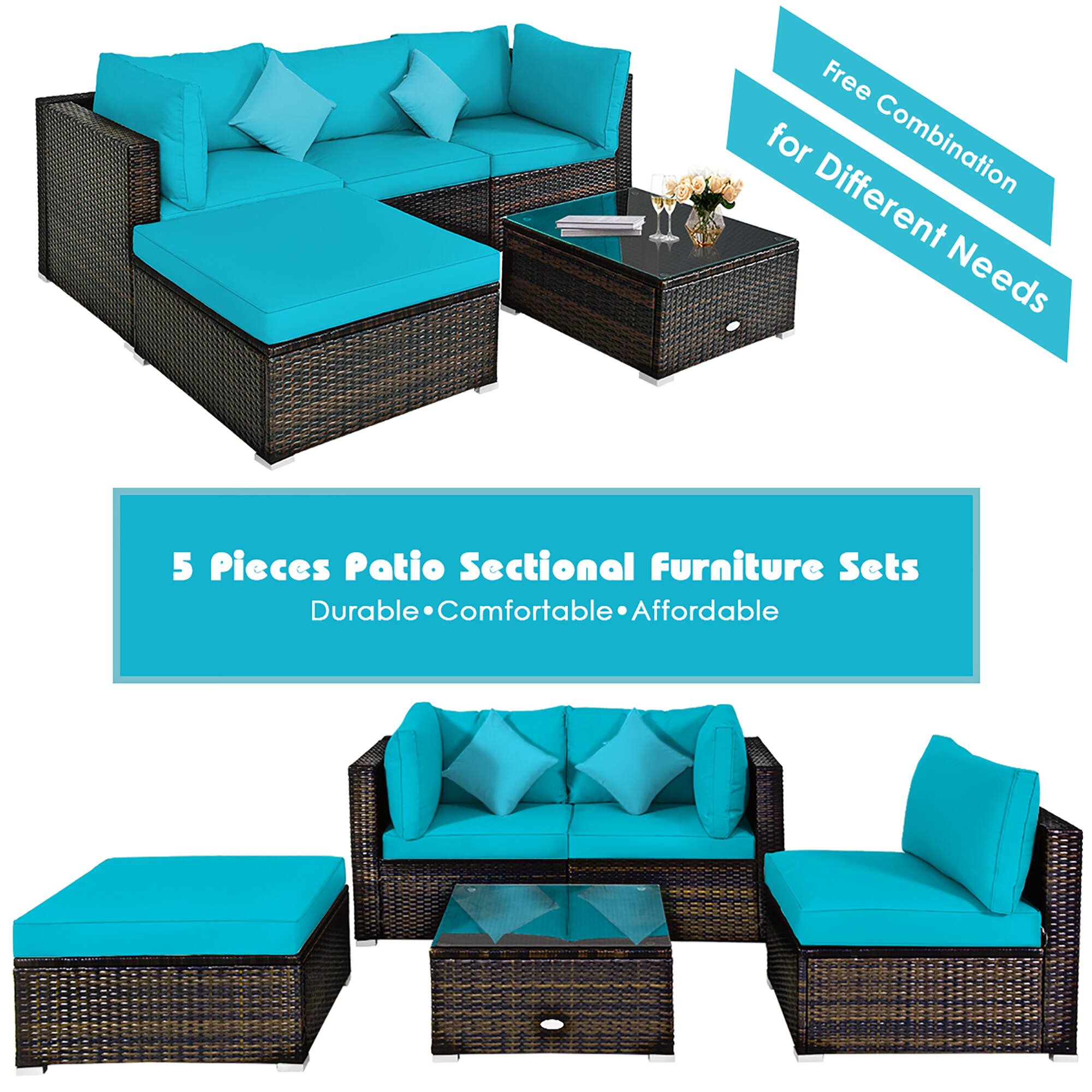 Free Combination for Different Needs

5 Pieces Patio Sectional Furniture Sets
Durable • Comfortable • Affordable