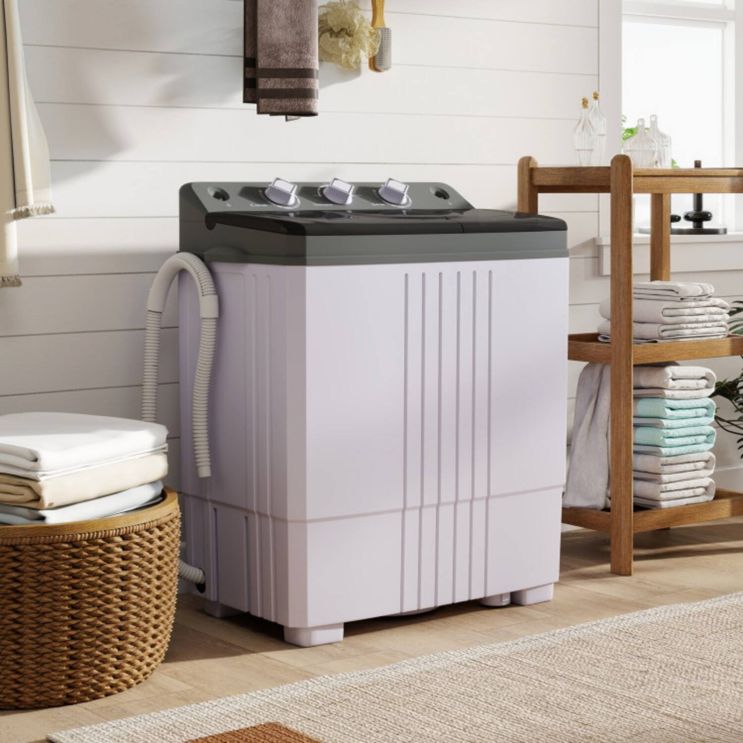 Angle. LUCKY ONE - Freestanding Portable Washing Machine Washer with Built-in Drain Pump 1-Piece - Gray.