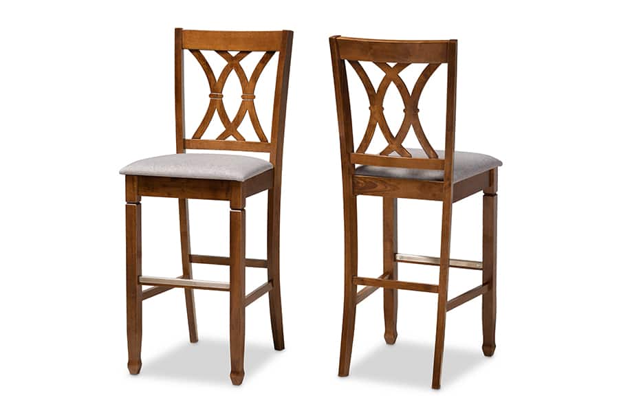 Baxton Studio - Calista Modern Upholstered and Walnut Brown Finished 2-Piece Bar Stool Set - Grey/Walnut
