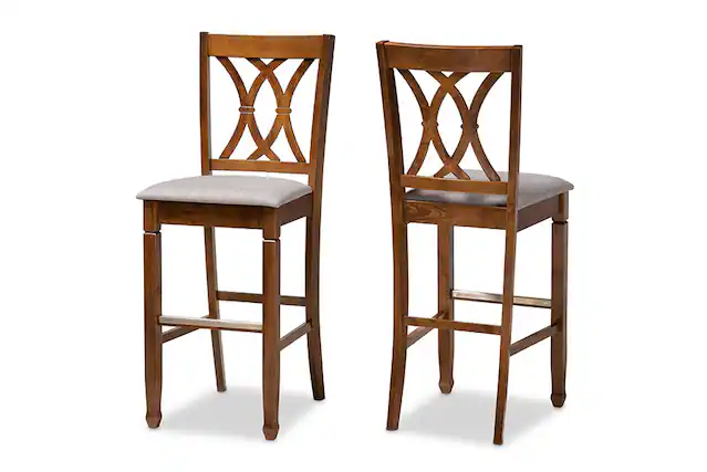 Front. Baxton Studio - Calista Modern Upholstered and Walnut Brown Finished 2-Piece Bar Stool Set - Grey/Walnut.