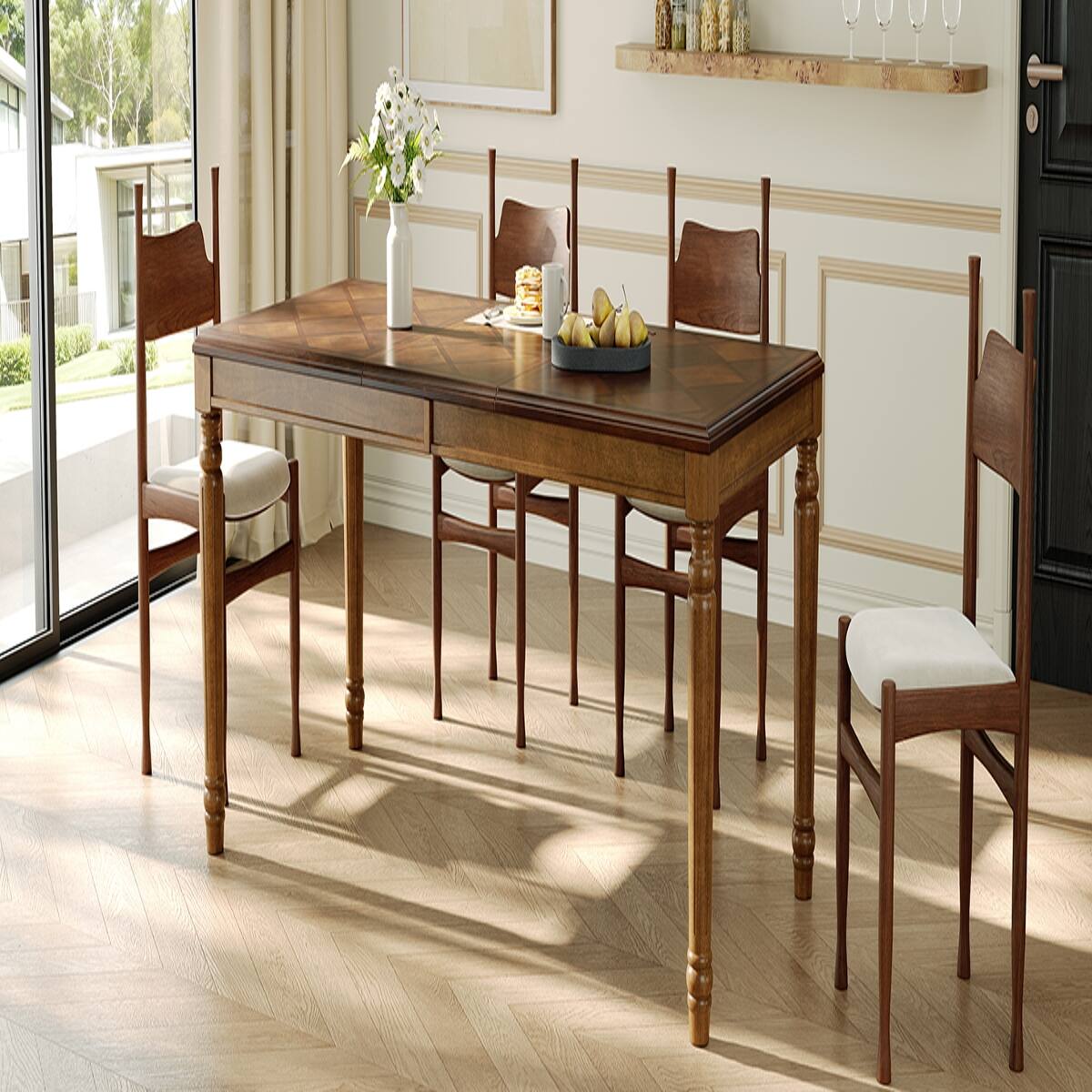 Alt View 1. Loheer - Loheer Traditional Rectangular Dining Table Walnut Diamond Parquet Top 78.7 Inch - Walnut.