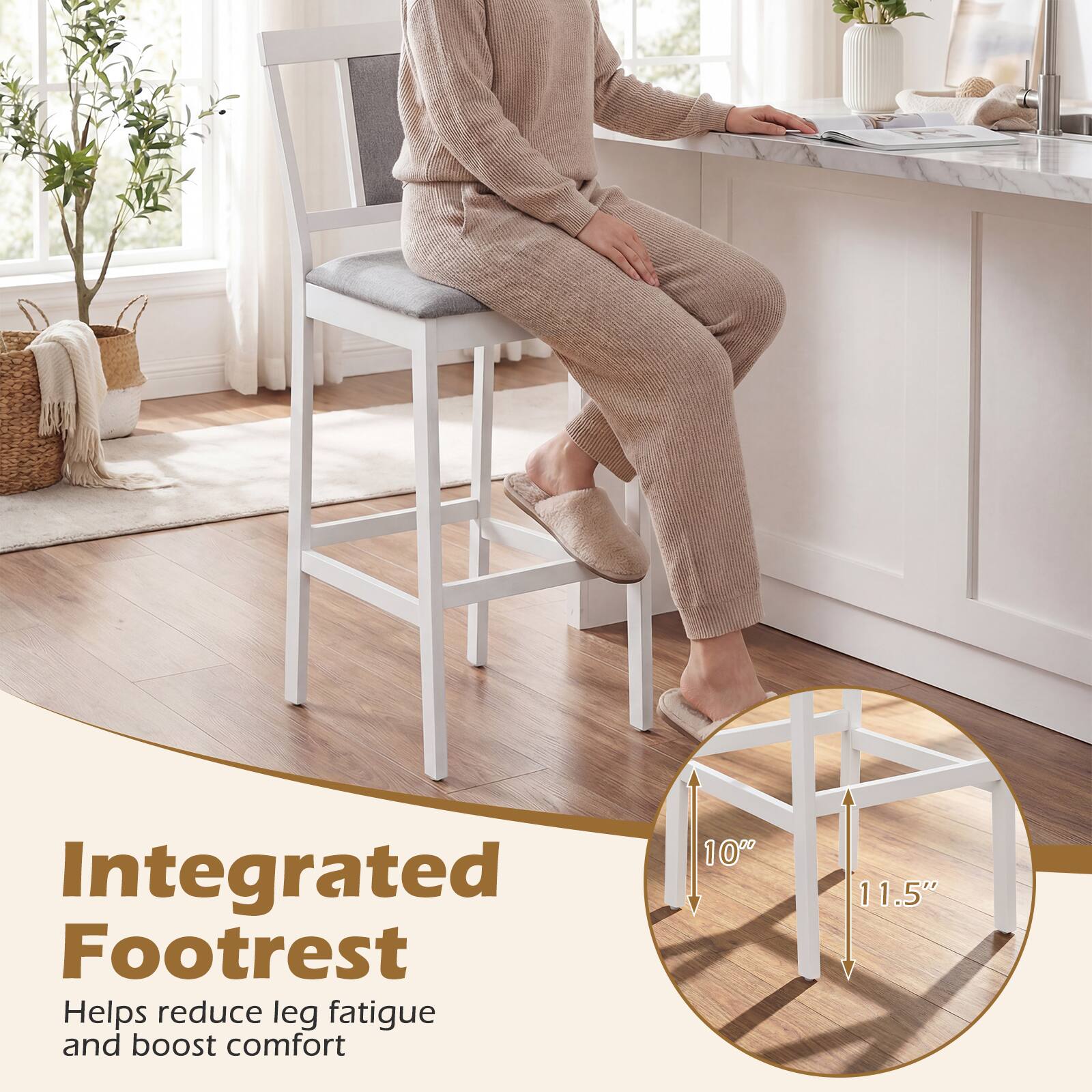 Integrated Footrest  
Helps reduce leg fatigue and boost comfort  
10" x 11.5"