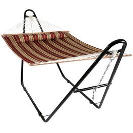 Sunnydaze - 2-Person Quilted Hammock with Universal Steel Stand - Red Stripe