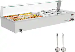 Winado - 96QT 1500W Electric Commercial Food Warmer, 12-Pan Steam Table 8QT/Pan Stainless Steel Bain Marie Countertop w/Shield - Silver