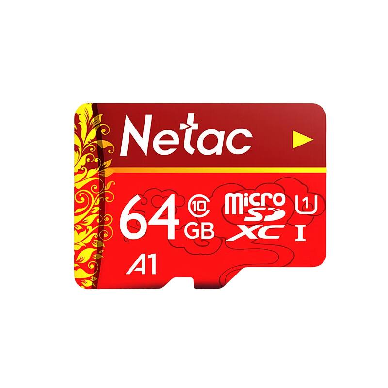 Front. Netac - 64GB microSDXC Memory Card A1 U1 Class 10 for Dashcams, Security Cameras & Mobile Devices.