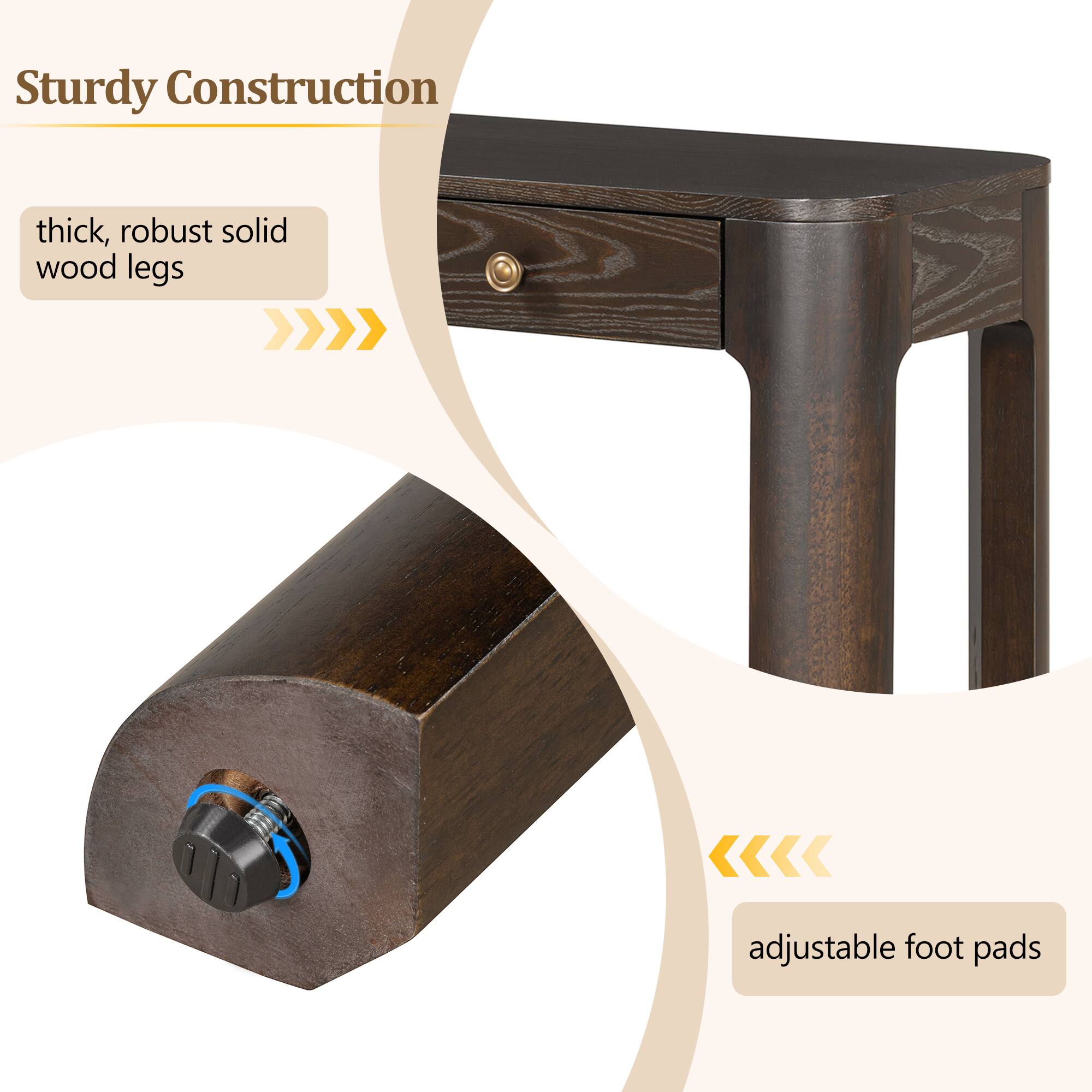 Sturdy Construction

- thick, robust solid wood legs
- adjustable foot pads