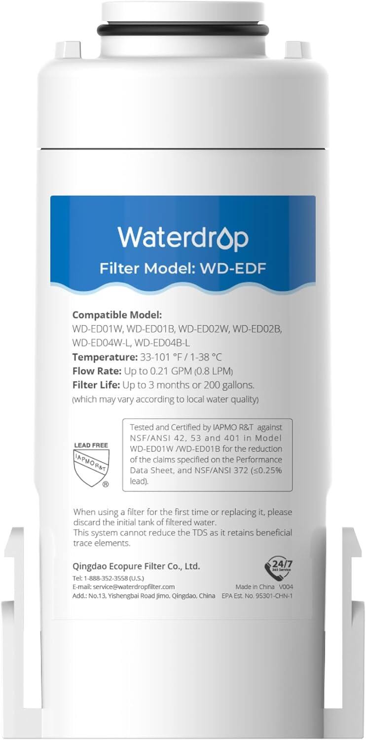 Waterdrop - WD-EDF Replacement Filters 3 Months or 200 Gallons, NSF/ANSI 401&53&42, 1 Filter