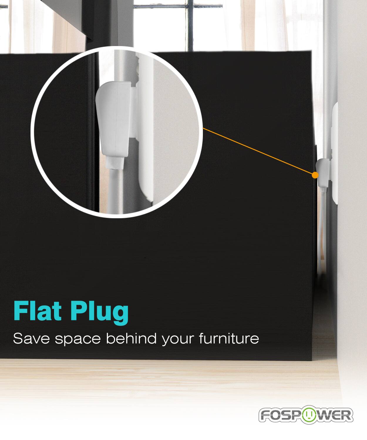 Flat Plug Save space behind your furniture FOSPOWER